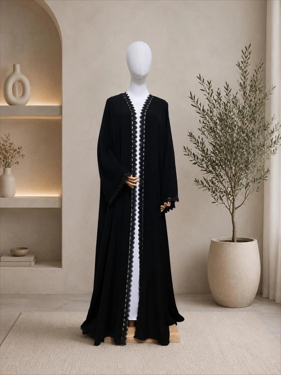 Abaya with Lace - Black Color