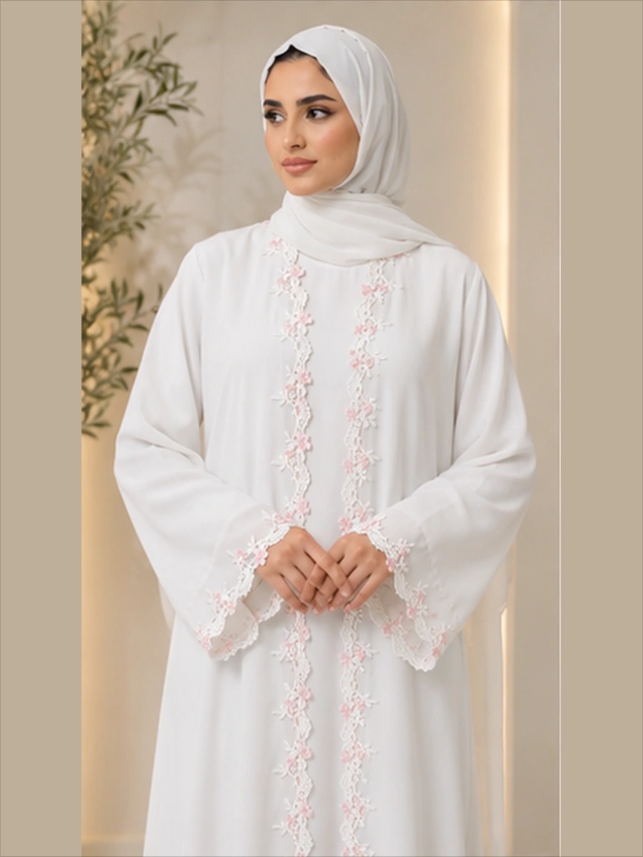 White Lace Detail Abaya