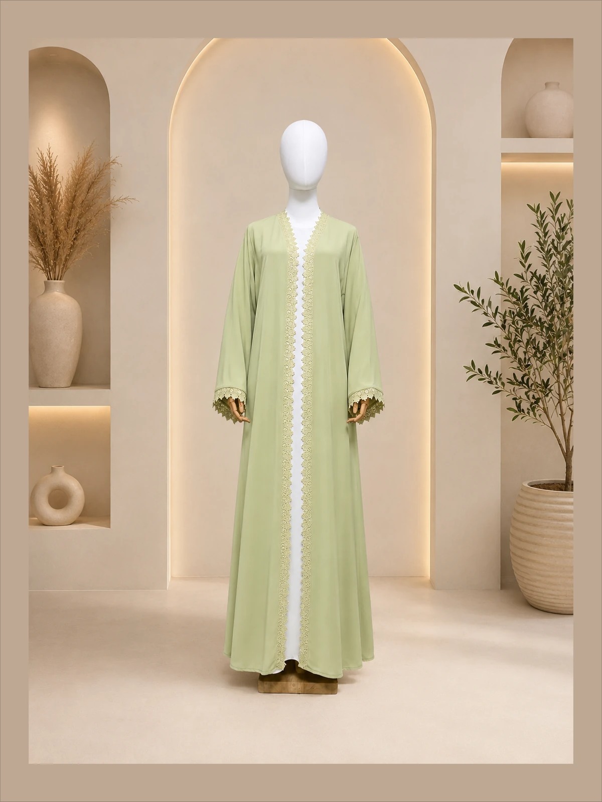 Pista Green Lace Details Abaya
