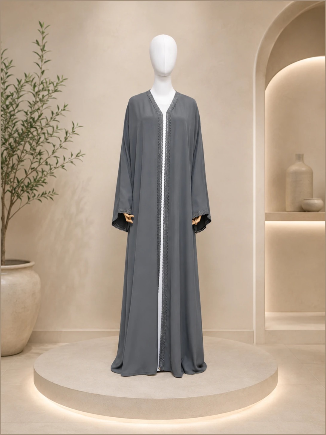 Gray Lace Detail Abaya