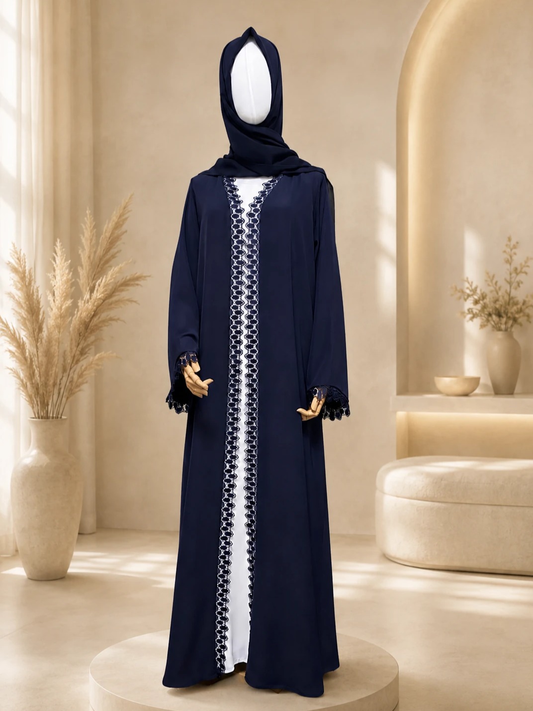 Blue Lace Detail Abaya