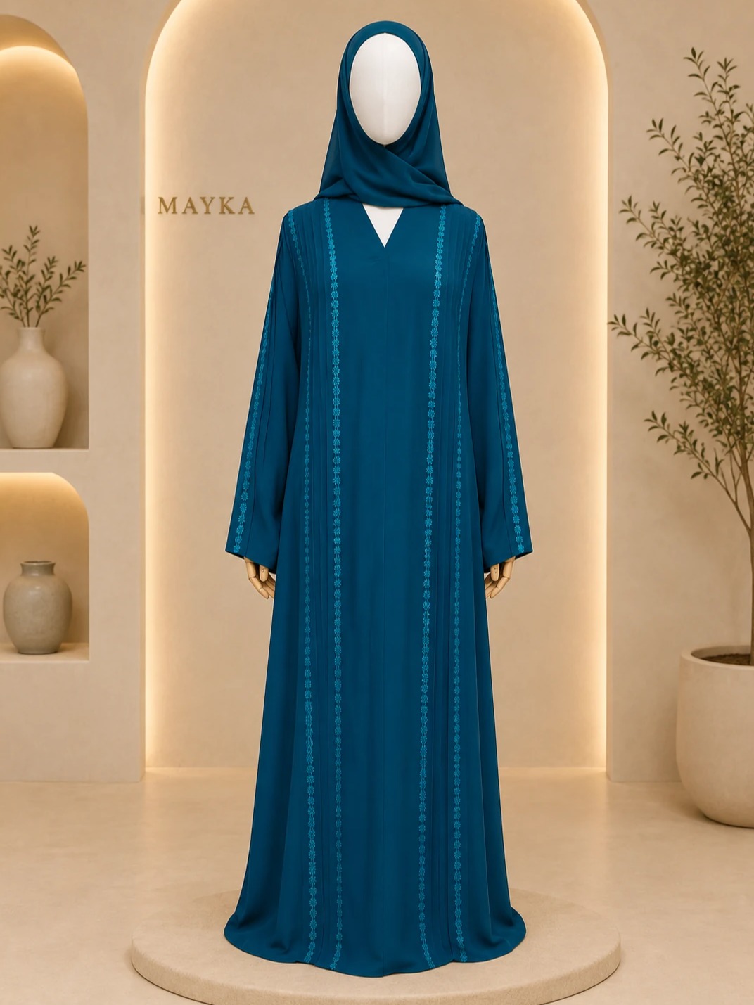 Zink Blue Lace Detail Abaya