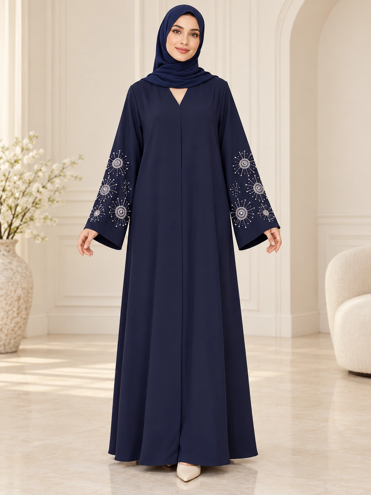 Blue Hand Embroidered Abaya