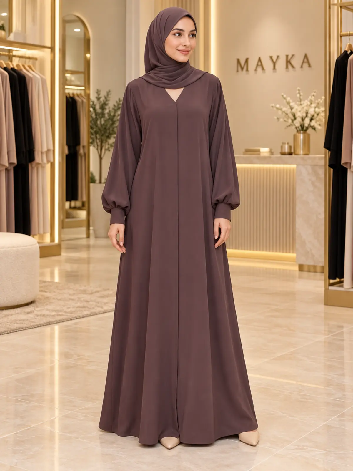 Brown Plain Daily Wear Abaya